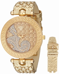 Versace Watches : VK7180014 Quartz Diamond Dial Gold Tone Leather Women Watch
