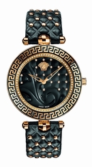Versace Watches : VK7210014 Quartz Diamond Dial Black Leather Women Watch