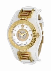 Versace Watches : VLA050014 Quartz Diamond Dial White Leather Women Watch