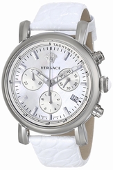 Versace Watches : VLB010014 Quartz Mother of Pearl Chronograph Date White Leather Women Watch