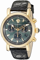 Versace Watches : VLB050014 Quartz Mother of Pearl Chronograph Date Black Leather Women Watch