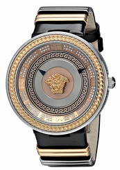 Versace Watches : VLC050014 Quartz Analong Diamond Black Leather Women Watch