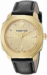 Versace Watches : VQD030015 Quartz Diamond Dial Black Leather Women Watch