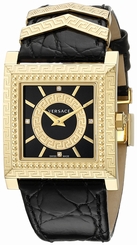 Versace Watches : VQF020015 Quartz Diamond Dial Black Leather Women Watch