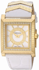 Versace Watches : VQF060015 Quartz Diamond Dial Diamond Bezel White Leather Women Watch