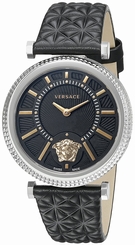 Fake AAA Versace Watches : VQG020015 Quartz Analog Black Leather Women Watch Watch