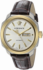 Versace Watches : VQI020015 Automatic Day Date Brown Leather Men Watch