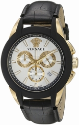 Versace Watches : VQN030015 Quartz Chronograph Date Black Leather Men Watch
