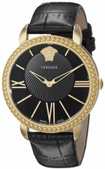 Versace Watches : VQQ030015 Quartz Analog Black Leather Women Watch