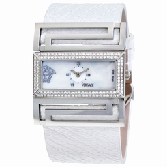 Versace Watches : VSQ91D001-S001 Quartz Mother of Pearl Dial Diamond Bezel White Leather Women Watch