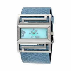 Versace Watches : VSQ91LD115-S115 Blue Mother Of Pearl Dial Fixed Silver-tone Set With Diamonds Band Women Watch