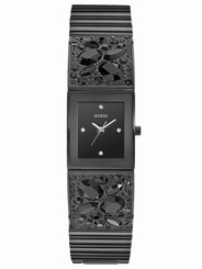 Guess Watches : W0002L3 Quartz Crushed Ice Black Dial Stainless Steel Case With Black Stainless Steel Bracelet Women Watch