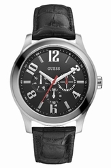 Fake AAA Guess Watches : W0008G1 Quartz Black Dial Stainless Steel Case With Black Leather Strap Men Watch Watch