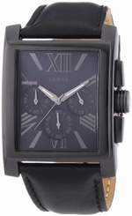 Guess Watches : W0010G2 Quartz Chronograph Black Leather Rectangle Men Watch