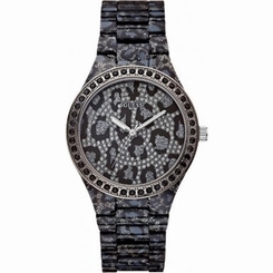 Guess Watches : W0015L1 Quartz Leopard Black Dial Stainless Steel Case With Stainless Steel Bracelet Women Watch