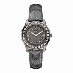 Guess Watches : W0019L2 Quartz Black Dial Stainless Steel Case With Black Leather Strap Women Watch