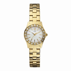 Guess Watches : W0025L2 Quartz White Dial Gold Tone Stainless Steel Case And Bracelet Women Watch
