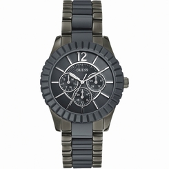 Guess Watches : W0028L1 Quartz Gray Dial Stainless Steel Case With Gray and Black Stainless Steel Bracelet Women Watch