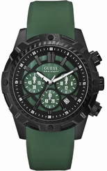 Guess Watches : W0038G2 Analog Quartz Green Dial Stainless Steel Case With Green Rubber Strap Men Watch