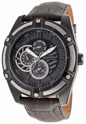 Guess Watches : W0039G2 Quartz Multifunction Dial Dark Gray Leather Men Watch