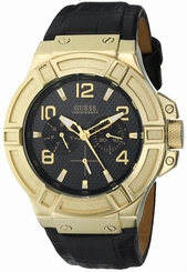 Guess Watches : W0040G4 Quartz Multifunction Dial Black Leather Men Watch