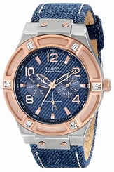 Guess Watches : W0040G6 Quartz Multifunction Dial Blue Leather Men Watch