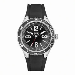 Guess Watches : W0044G1 Quartz Black Dial Stainless Steel Case With Silicone Strap Men Watch