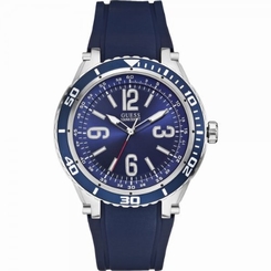 Guess Watches : W0044G2 Quartz Blue Dial Stainless Steel Case With Blue Silicone Strap Men Watch