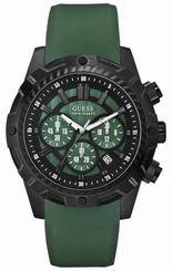 Guess Watches : W0044G6 Quartz Black Dial Stainless Steel Case With Green Silicone Strap Men Watch