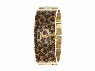 Guess Watches : W0052L2 Quartz Gold Tone and Animal Print Polycarbonate Bangle Women Watch