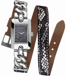 Guess Watches : W0053L1 Quartz Silver Dial Stainless Steel Case With Black Leather Strap Women Watch