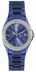 Guess Watches : W0062L1 Analogue Quartz Rock Candy Blue Dial Stainless Steel Case With Blue Stainless Steel Bracelet Women Watch