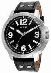 Guess Watches : W0064G1 Quartz Black Dial Black Leather Men Watch