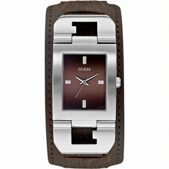 Guess Watches : W0066G2 Quartz Brown Dial Stainless Steel Case With Brown Leather Strap Men Watch