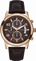Guess Watches : W0076G4 Quartz Chronograph Date Brown Leather Strap Men Watch