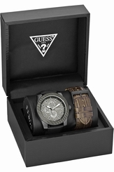 Guess Watches : W0079G2 Black Dial Leather Band Men Watch