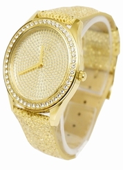 Guess Watches : W0089L1 Crystal Gold Dial Leather Band Women Watch