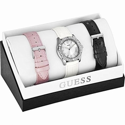 Guess Watches : W0096L2 Silver Dial Leather Band Women Watch