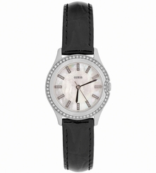 Guess Watches : W0109L1 Quartz White Dial Stainless Steel Case With Black Leather Strap Men Watch