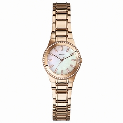 Guess Watches : W0110L1 Quartz White Dial Rose Gold Case With Rose Gold Stainless Steel Bracelet Men Watch