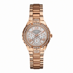 Guess Watches : W0111L3 Quartz Silver Dial Rose Gold Stainless Steel Case With Rose Gold And Stainless Steel Bracelet Women Watch