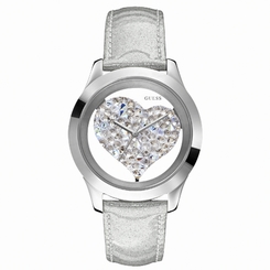 Guess Watches : W0113L1 Quartz White Dial Stainless Steel Case With White Leather Strap Women Watch