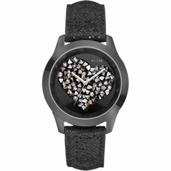 Guess Watches : W0113L4 Quartz Black Dial Stainless Steel Case With Black Leather Strap Women Watch