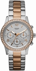 Guess Watches : W0122L1 Quartz Chronograph Crystal Bezel Silver Dial Stainless Steel Women Watch