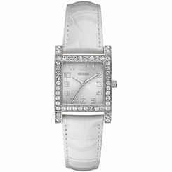 Guess Watches : W0129L1 Quartz White Dial Stainless Steel Case With White Leather Strap Women Watch