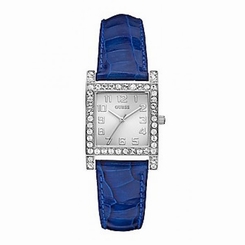 Guess Watches : W0129L3 Quartz Silver Dial Stainless Steel Case With Blue Leather Strap Women Watch