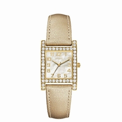 Guess Watches : W0129L5 Gold Dial Leather Band Women Watch