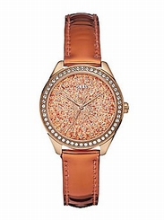 Guess Watches : W0156L2 Quartz Rose Gold Dial Stainless Steel Case With Brown Leather Strap Women Watch