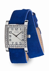 Guess Watches : W0158L1 Quartz White Dial Stainless Steel Case With Blue Leather Strap Women Watch