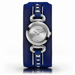 Guess Watches : W0160L3 Quartz White Dial Stainless Steel Case With Blue Leather Strap Women Watch